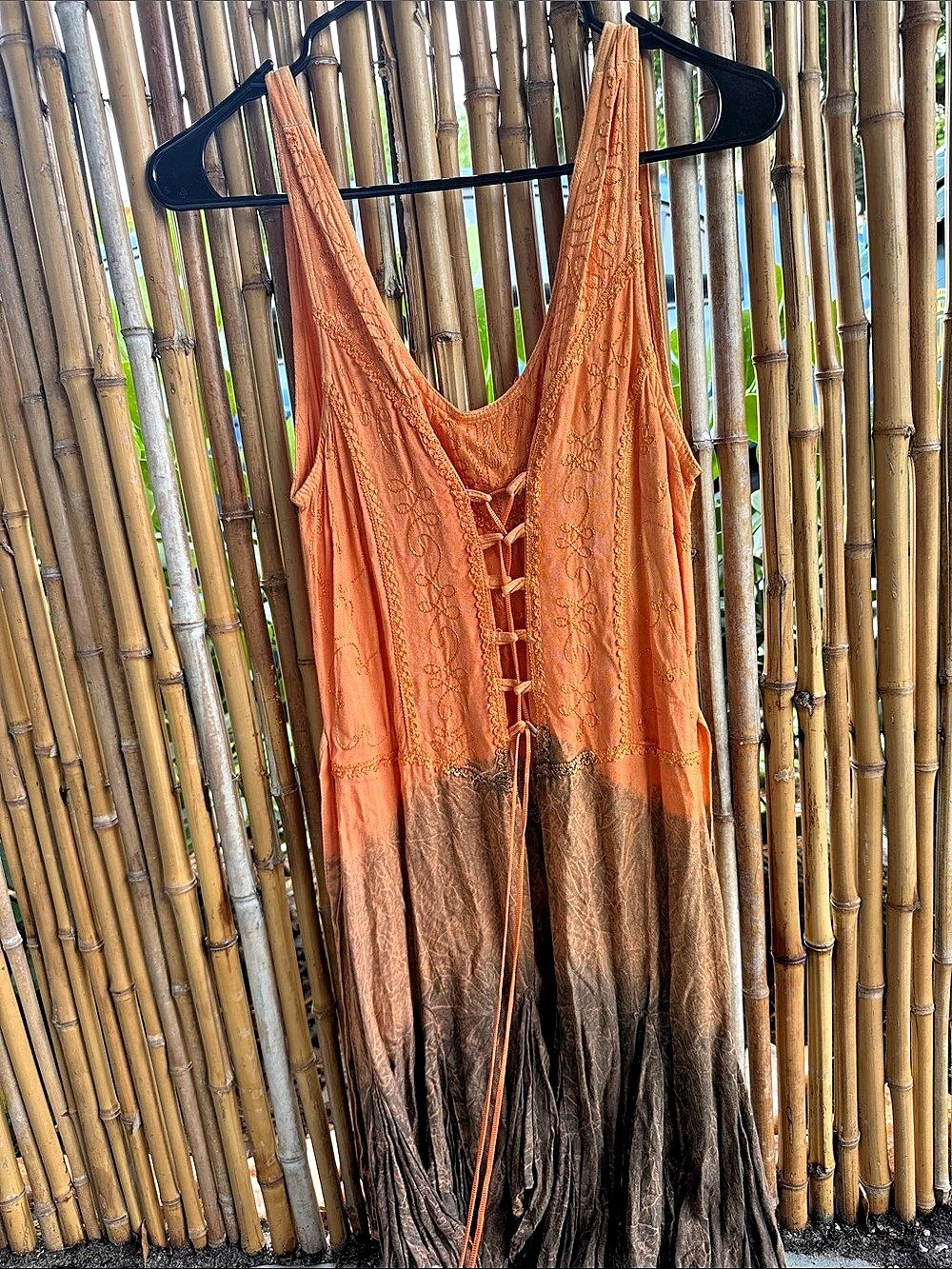 Renaissance Flower Orange & Brown Rayon adjustable dress